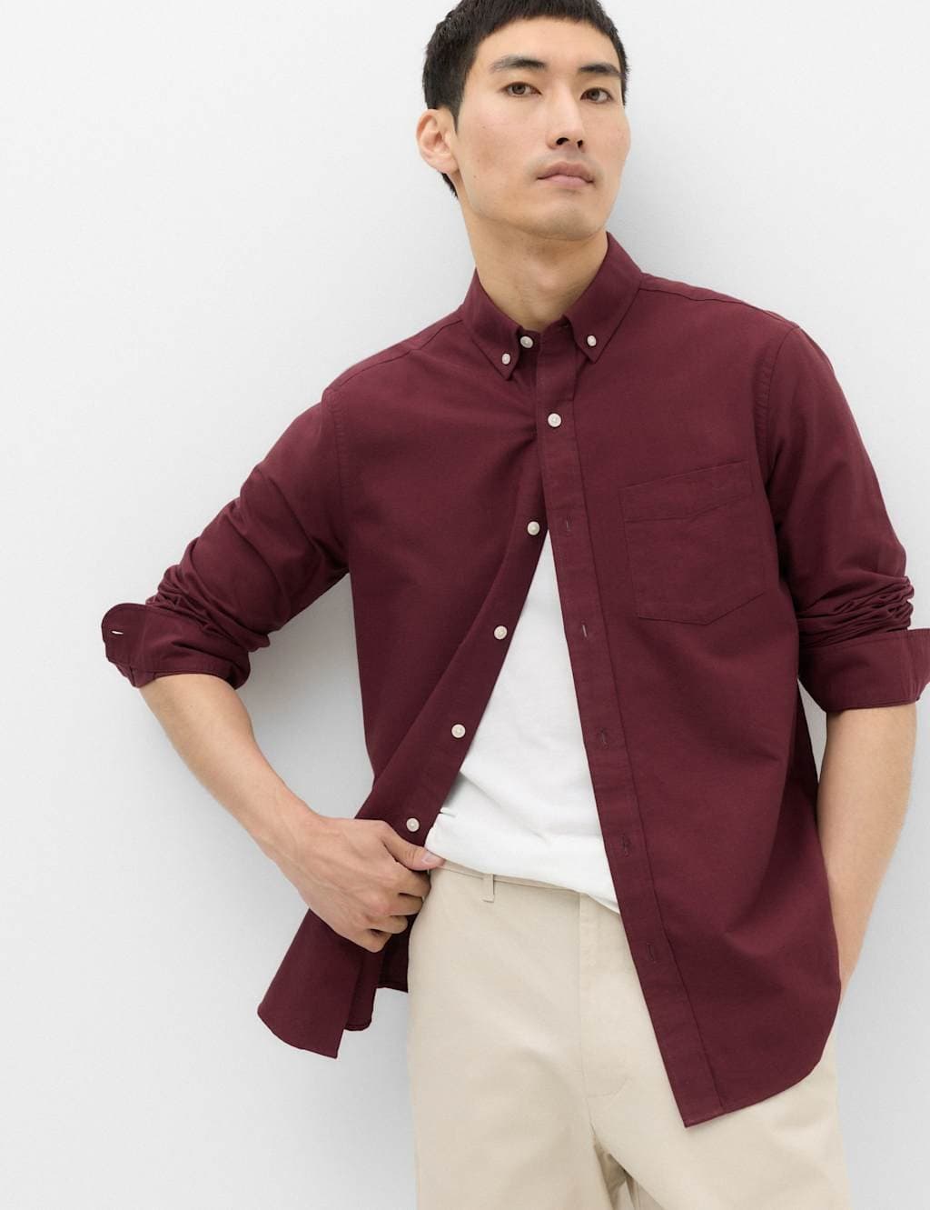 Marks & Spencer M&S Pure Cotton Ultimate Oxford Shirt Bordeaux