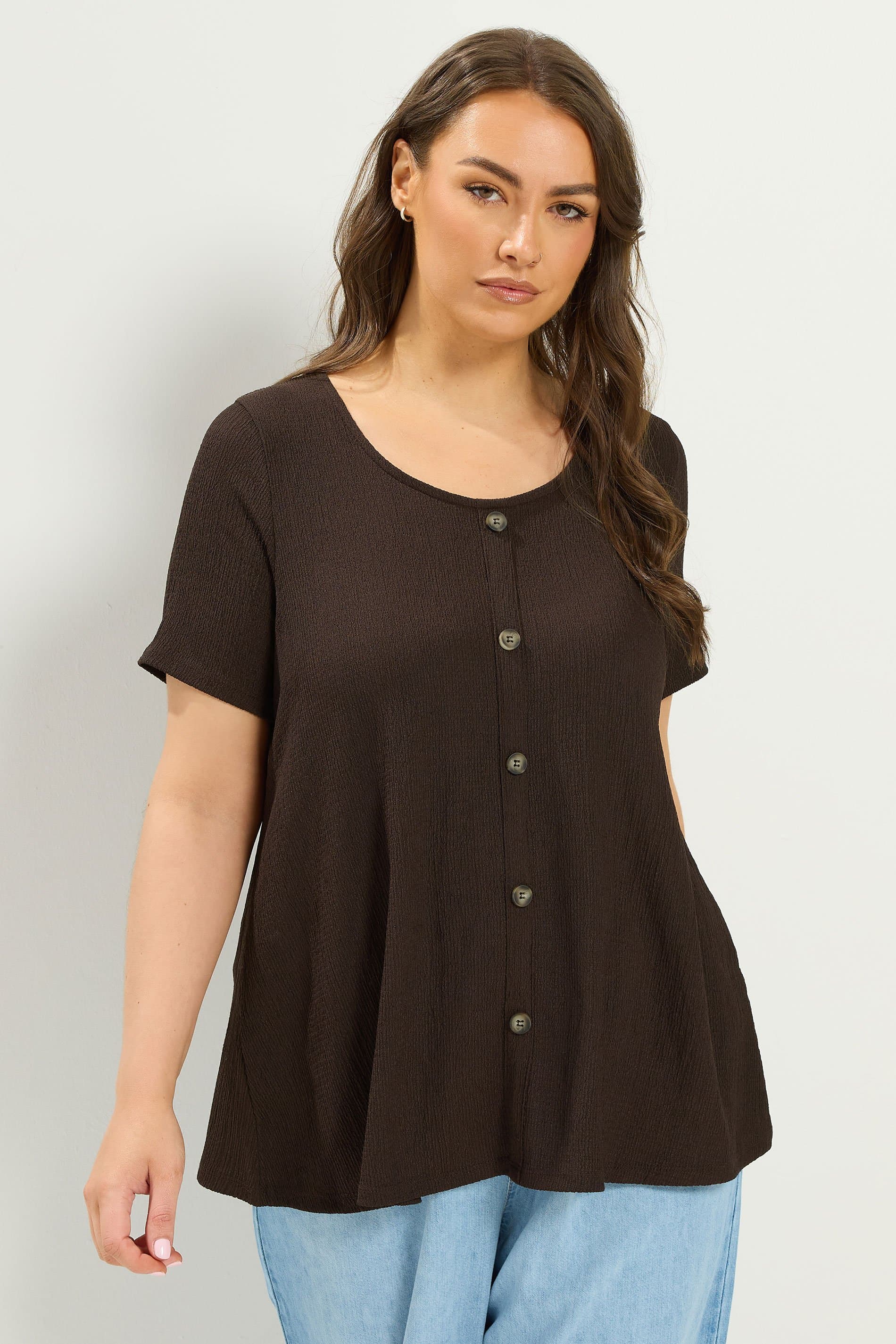 Yours Plus Size Brown Crinkle Tshirt