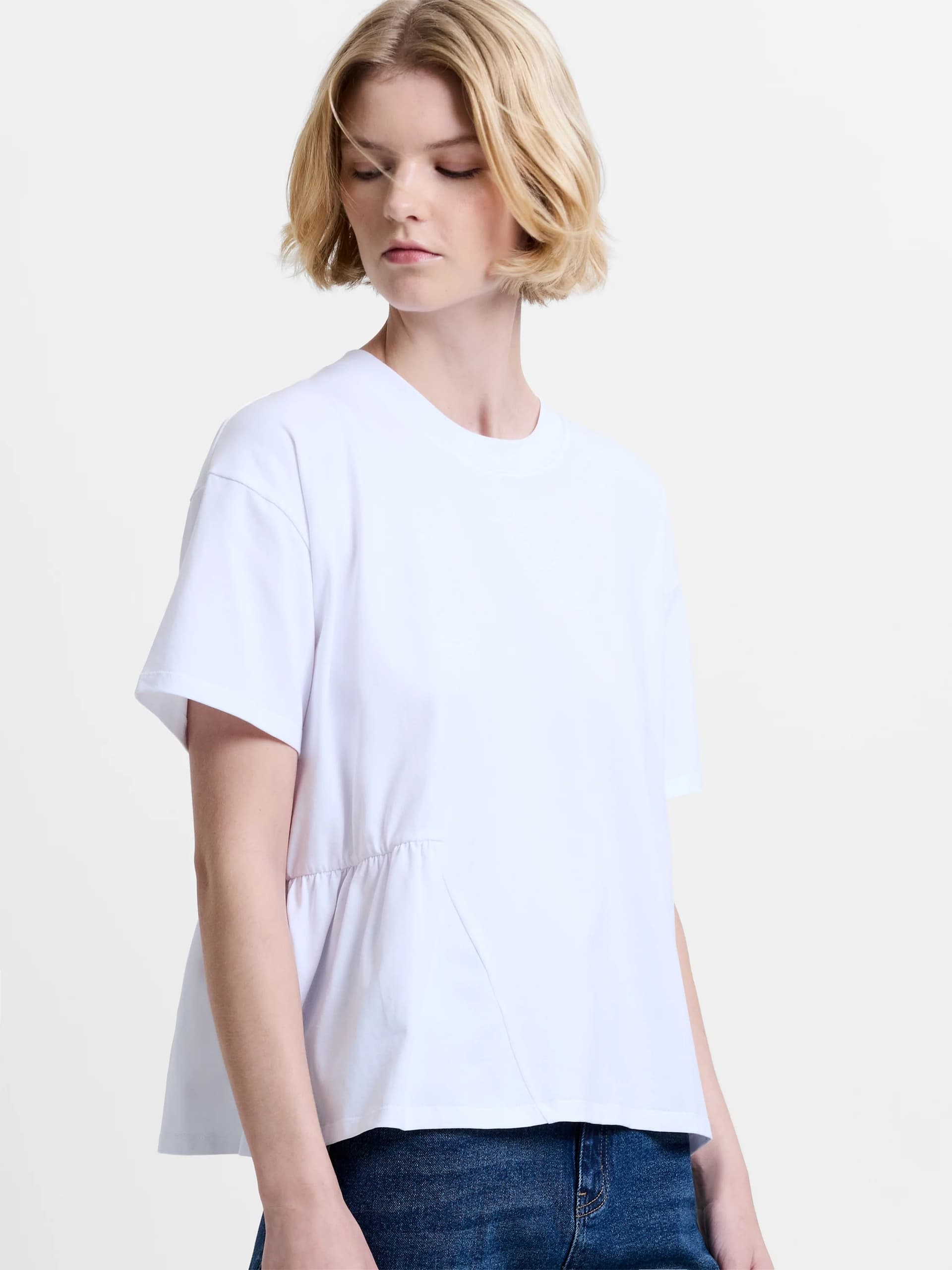 French Connection Rallie Asymmetric Peplum T-Shirt Linen White