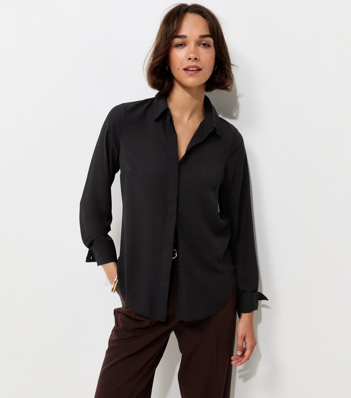 New Look New Look Black Concealed Button Long Sleeve Shirt