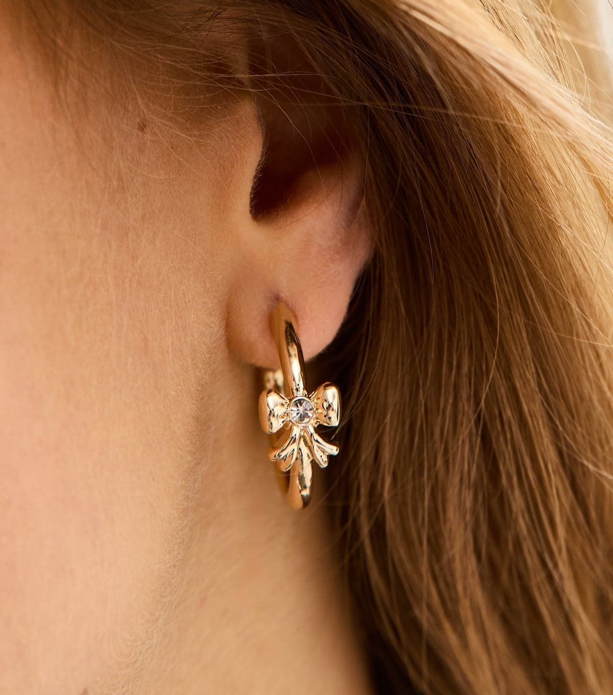 New Look Gold Tone Sleek Mini Bow Hoop Earrings New Look