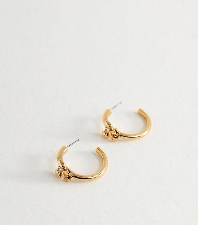 New Look Gold Tone Sleek Mini Bow Hoop Earrings New Look - 3