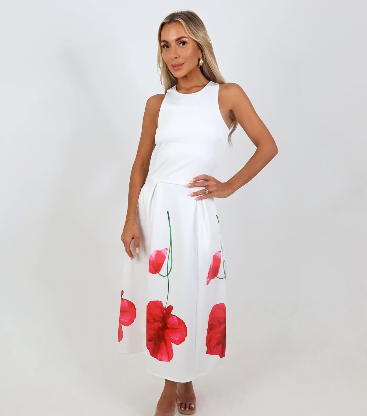 AX Paris Women's Cream Floral Print Racer Neck Midi Dress AX Paris New Look