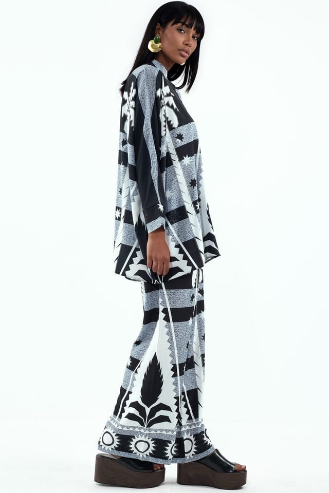 MSN Collection MSN Collection Women's Geometric Knit Shirt & Wide-Leg Pants Set - 2