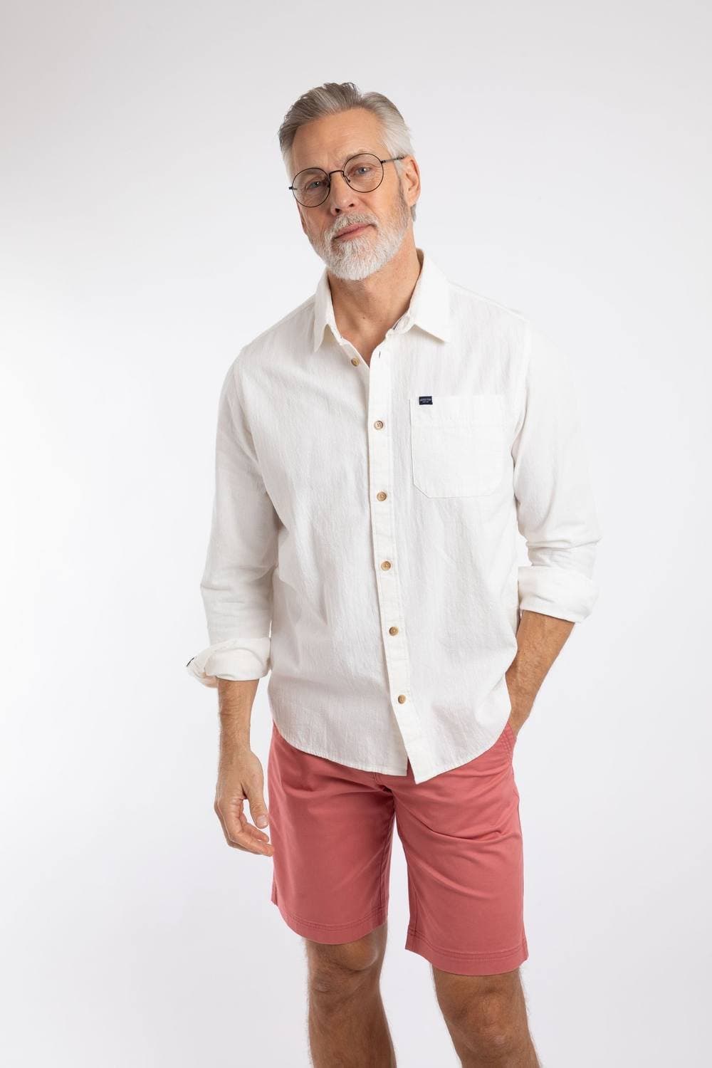 Weird Fish Weird Fish Men's Geoffery Long Sleeve Textured Crepe Shirt in Off-White