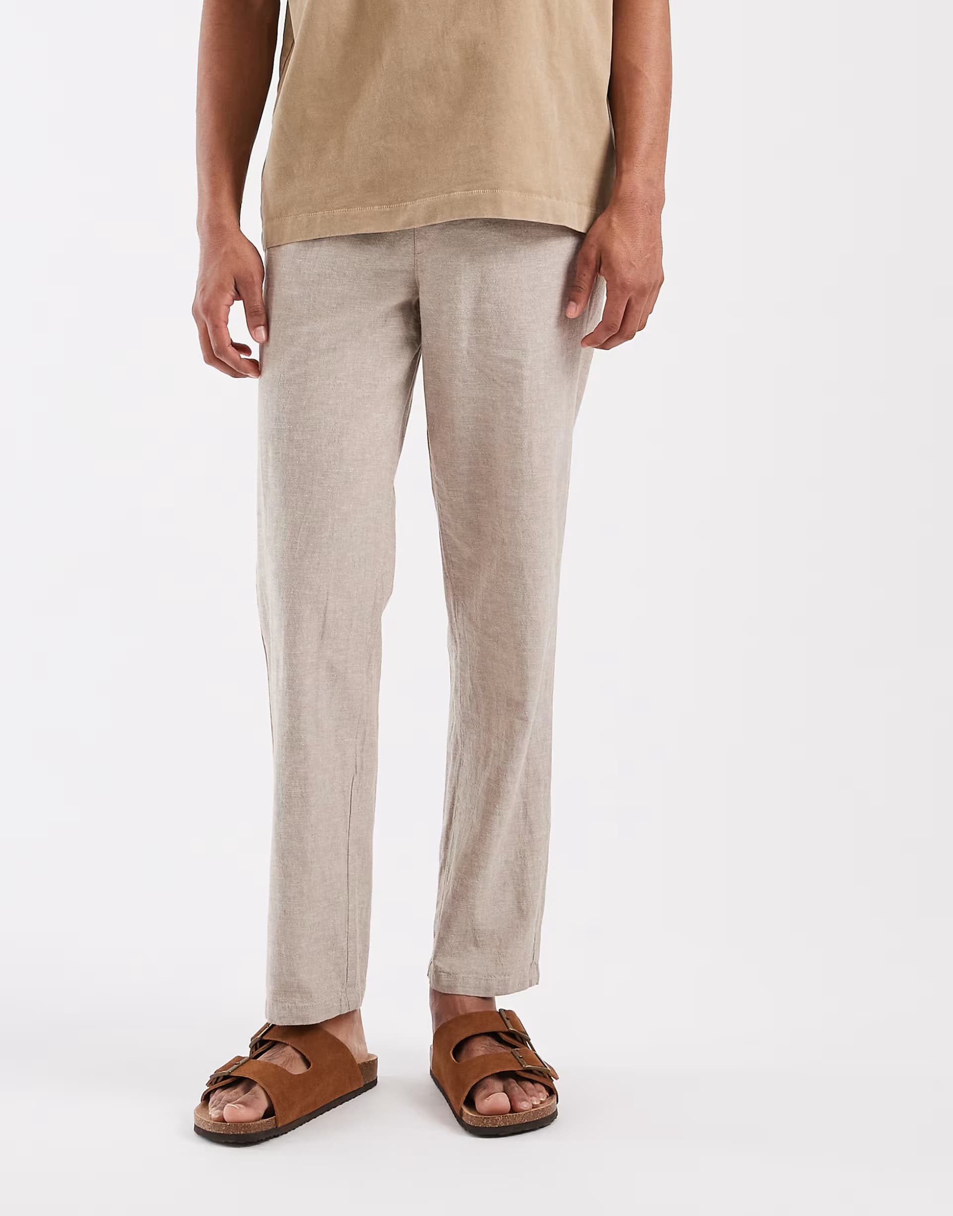 ASOS BLEND cotton-linen blend drawstring trousers in dusty beige