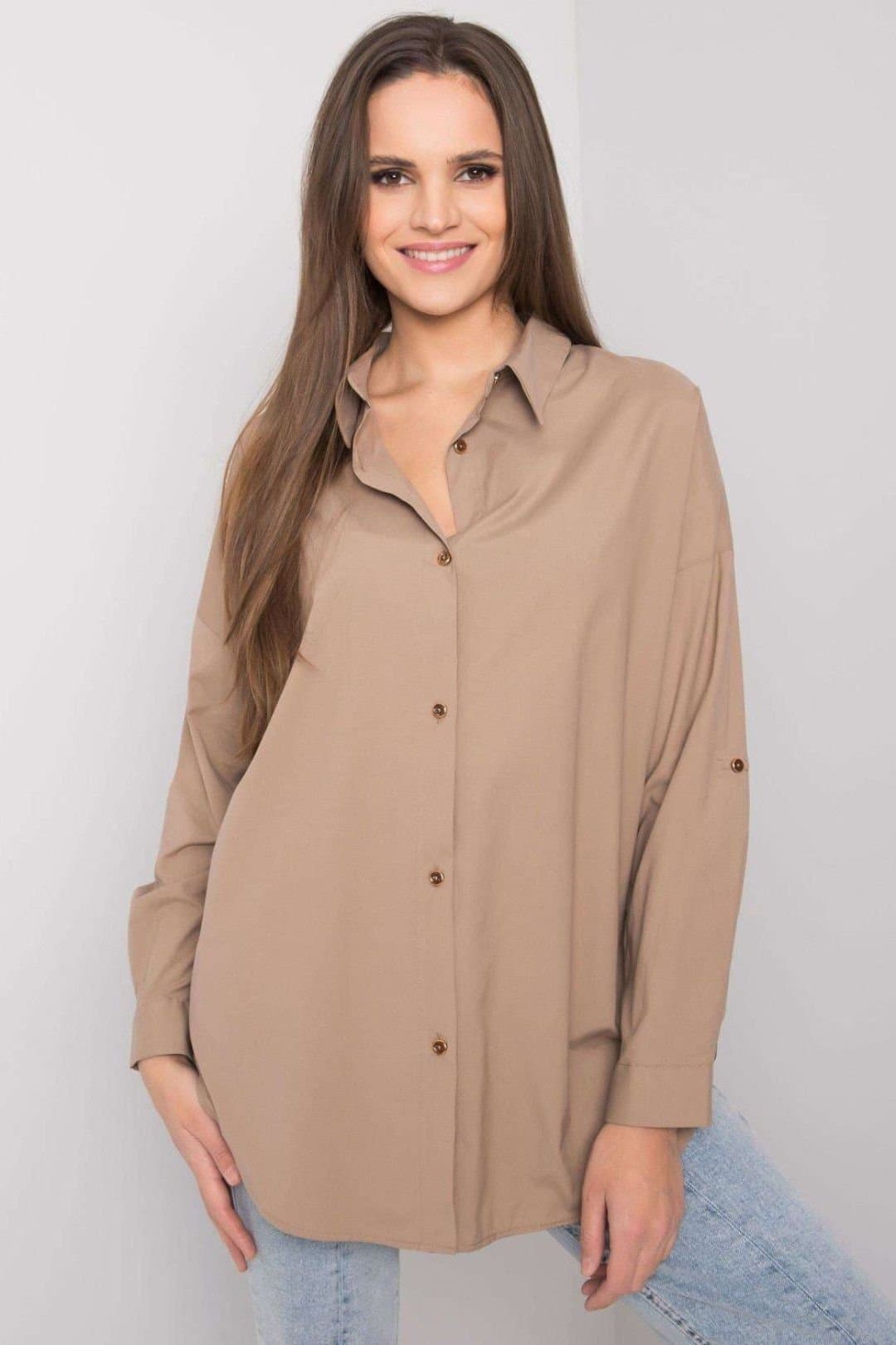 Love Lace Love Lace Women's Beige Long Sleeve Casual Button Down Shirt