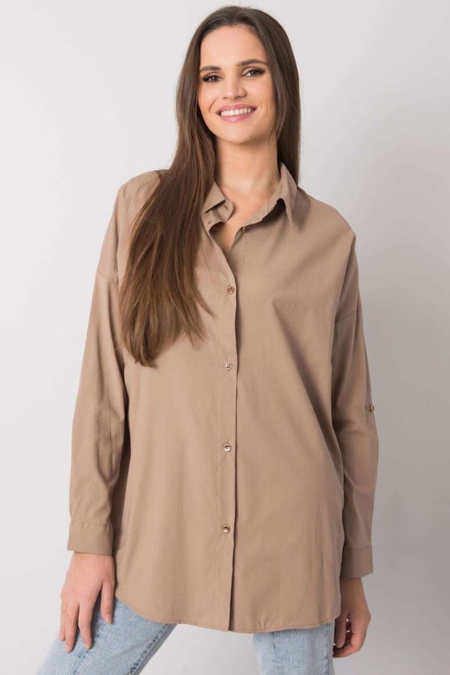 Love Lace Love Lace Women's Long Sleeve Casual Button Down Shirt in Beige - 2