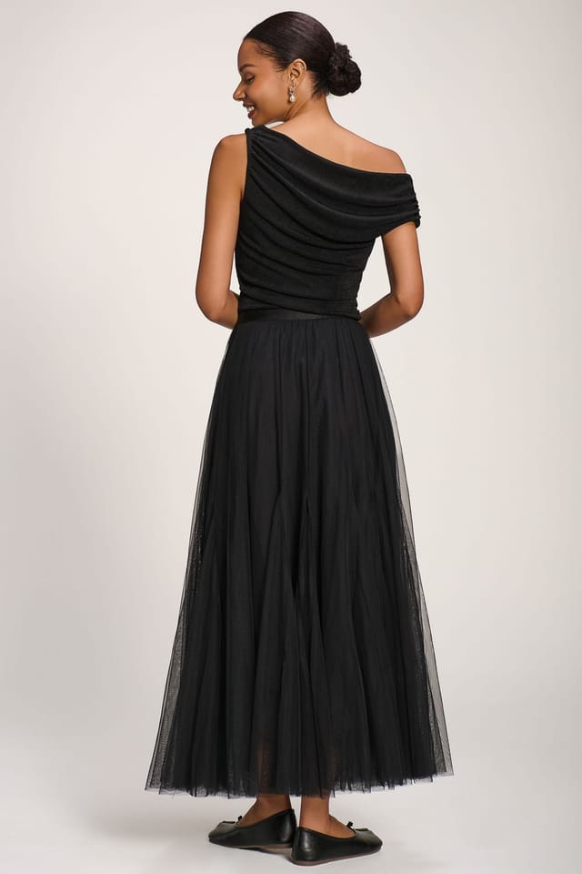 Jolie Moi Jolie Moi Women's Tulle Godet Maxi Skirt in Black - 2