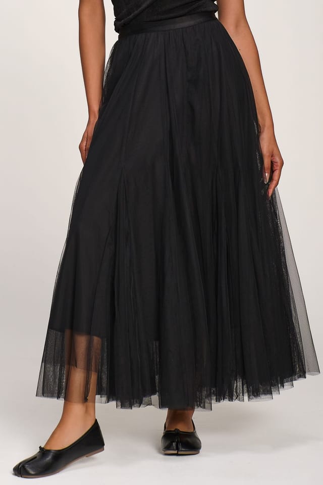 Jolie Moi Jolie Moi Women's Tulle Godet Maxi Skirt in Black - 3
