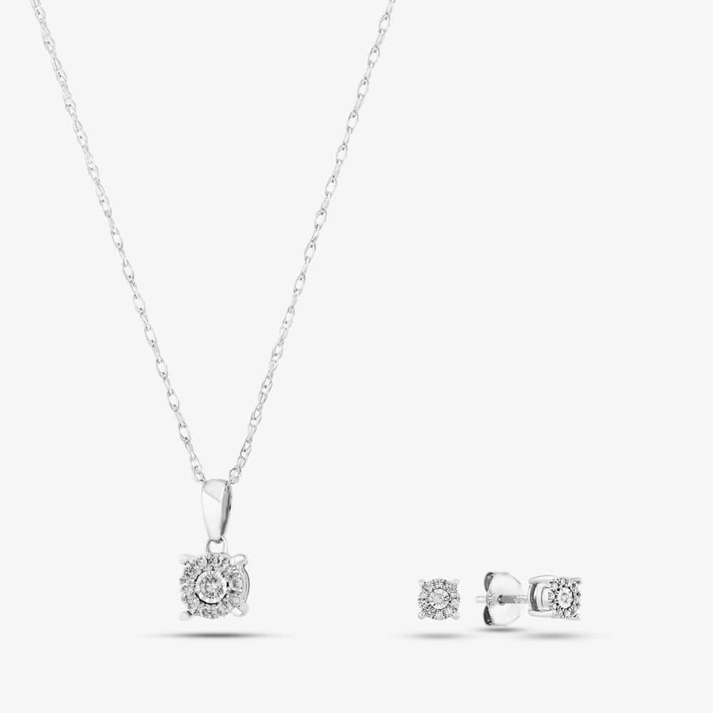 T.H.Baker T.H.Baker Women's 9ct White Gold 0.10ct Diamond Cluster Jewellery Set TH0121745 in Silver