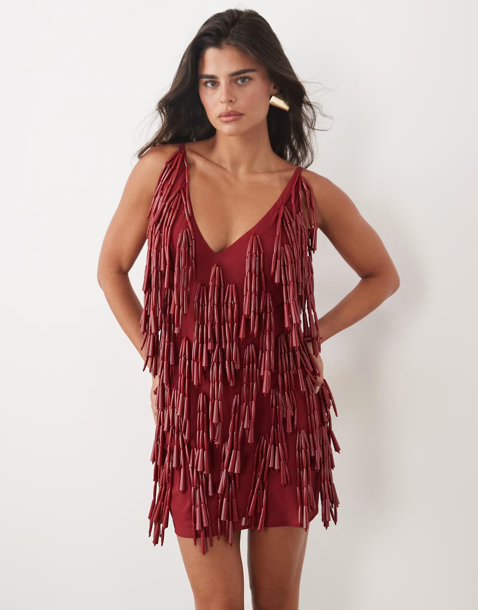 ASOS ASOS DESIGN plunge cami mini dress with chunky beads in red