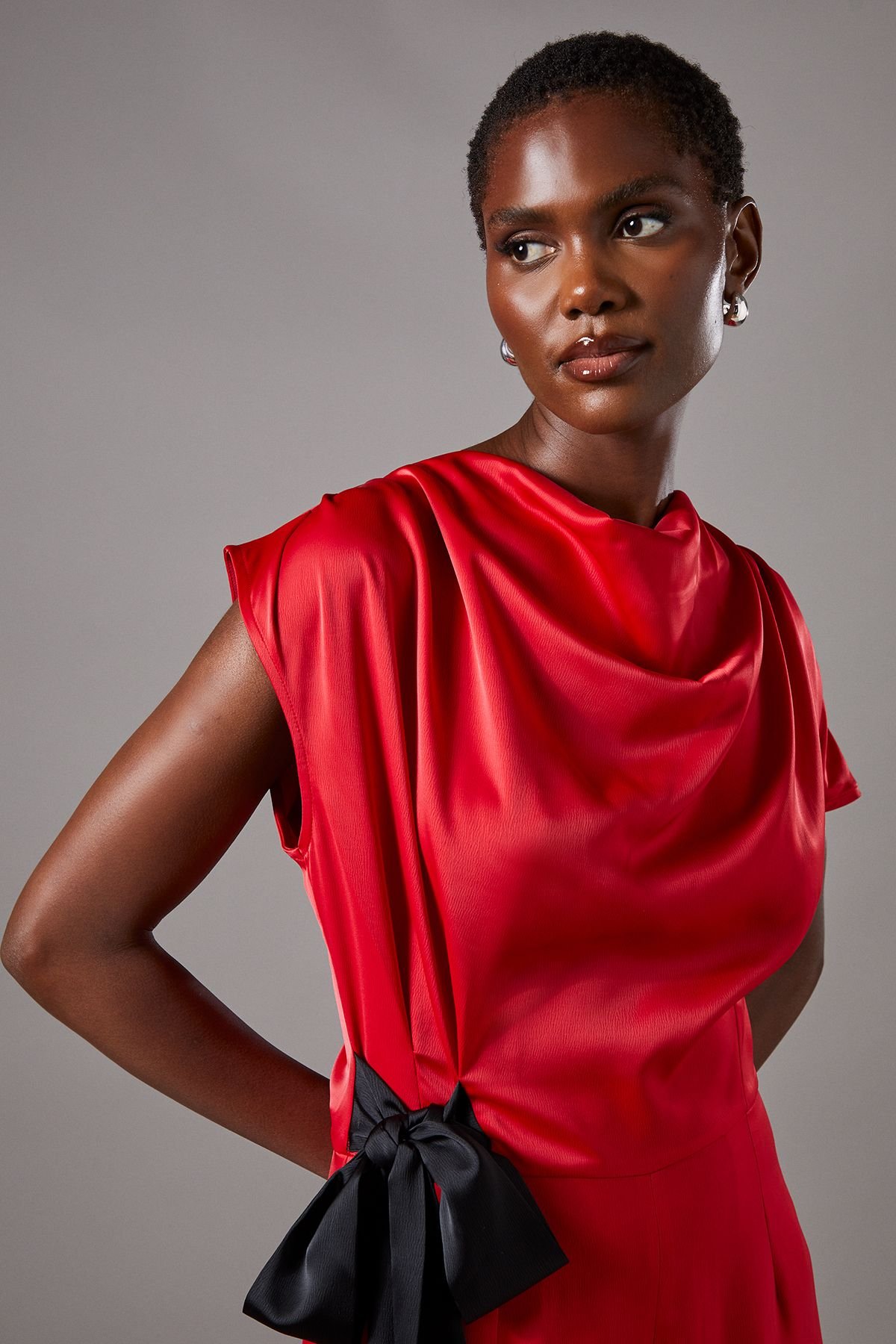 Coast Coast Women's Tie Side Satin Drape Wide Leg Jumpsuit in Red - 4