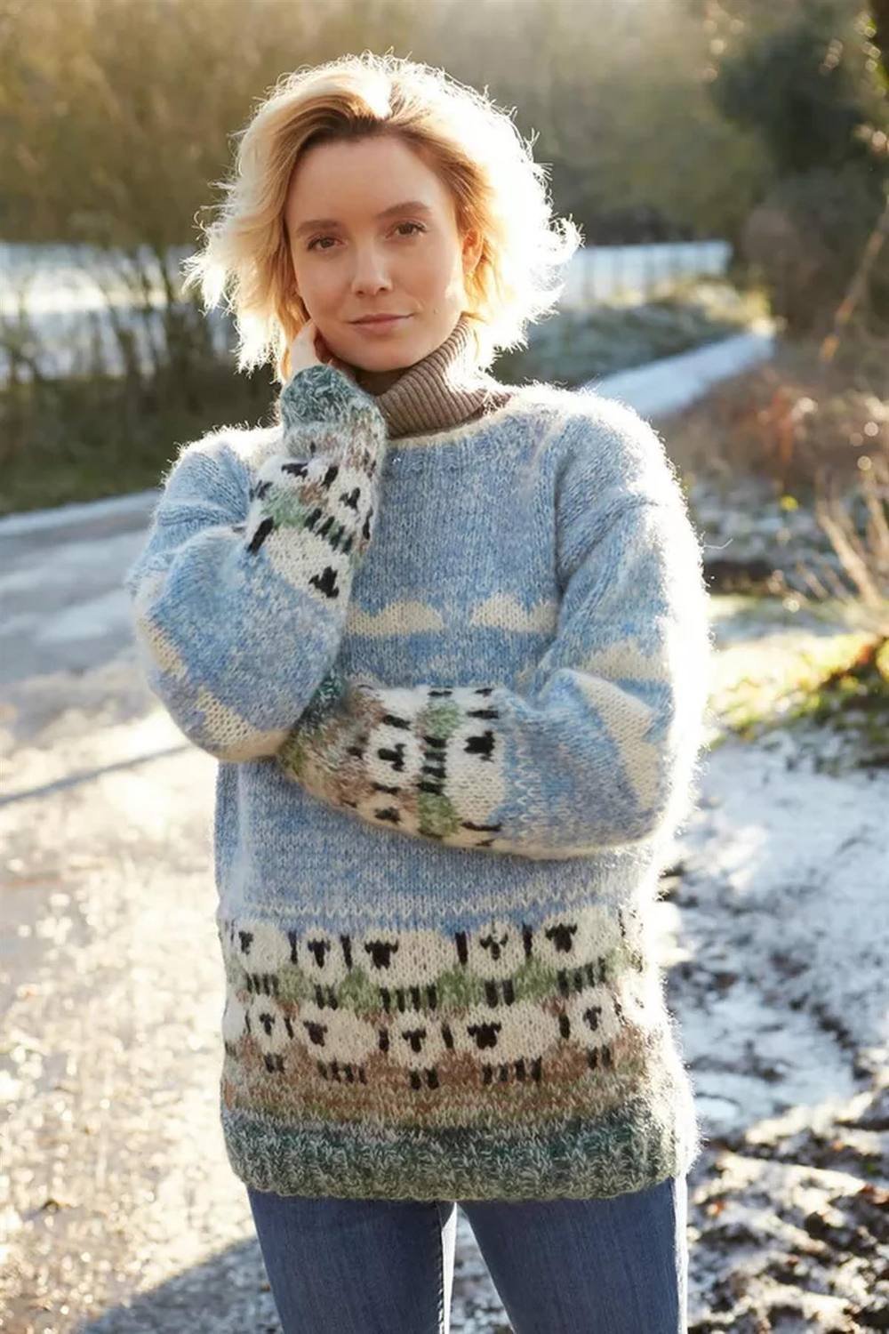 Pachamama Pachamama Women's Hazy Sheep Design All Wool Chunky Hand Knit Sweater - 1