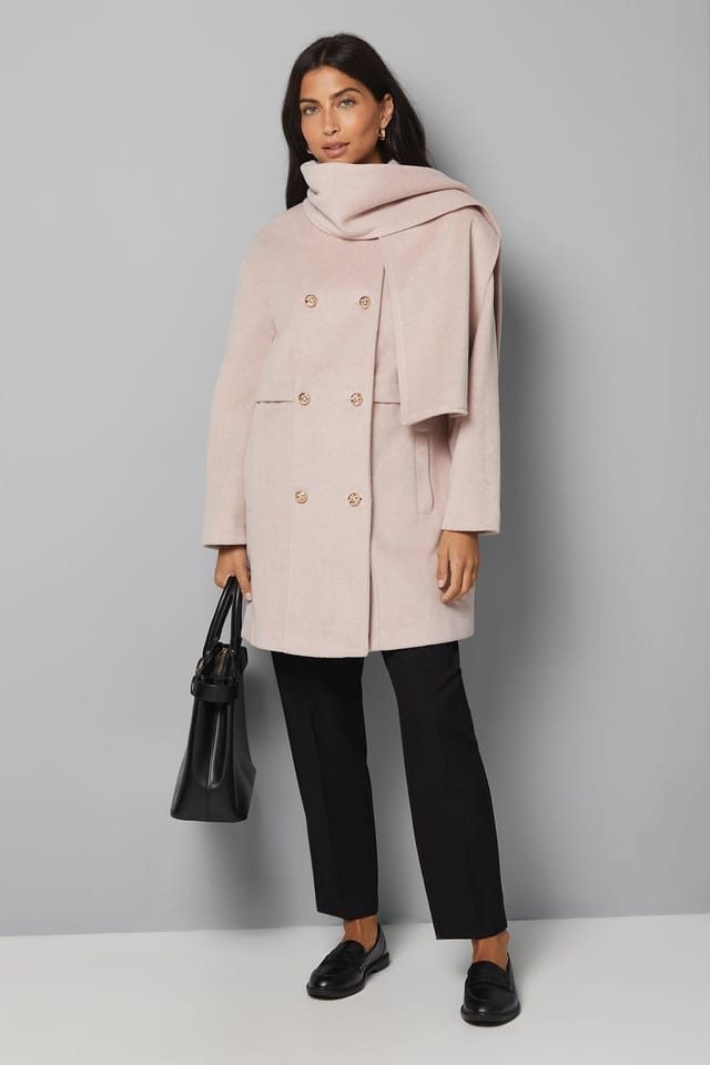 Wallis Wallis Women's Double Breasted Scarf Detail Coat in Pink - 2