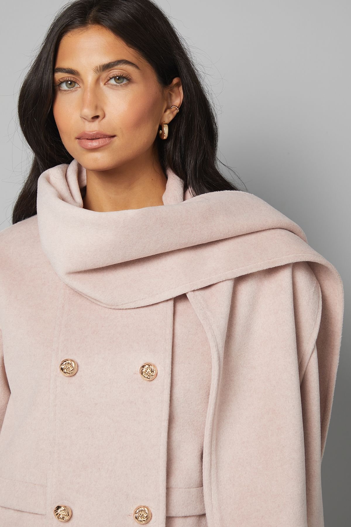 Wallis Wallis Women's Double Breasted Scarf Detail Coat in Pink - 4