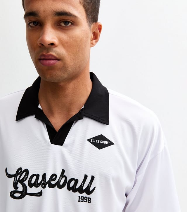 New Look Men's White Collared Relaxed Fit Baseball Logo Short Sleeve T-shirt New Look - 2