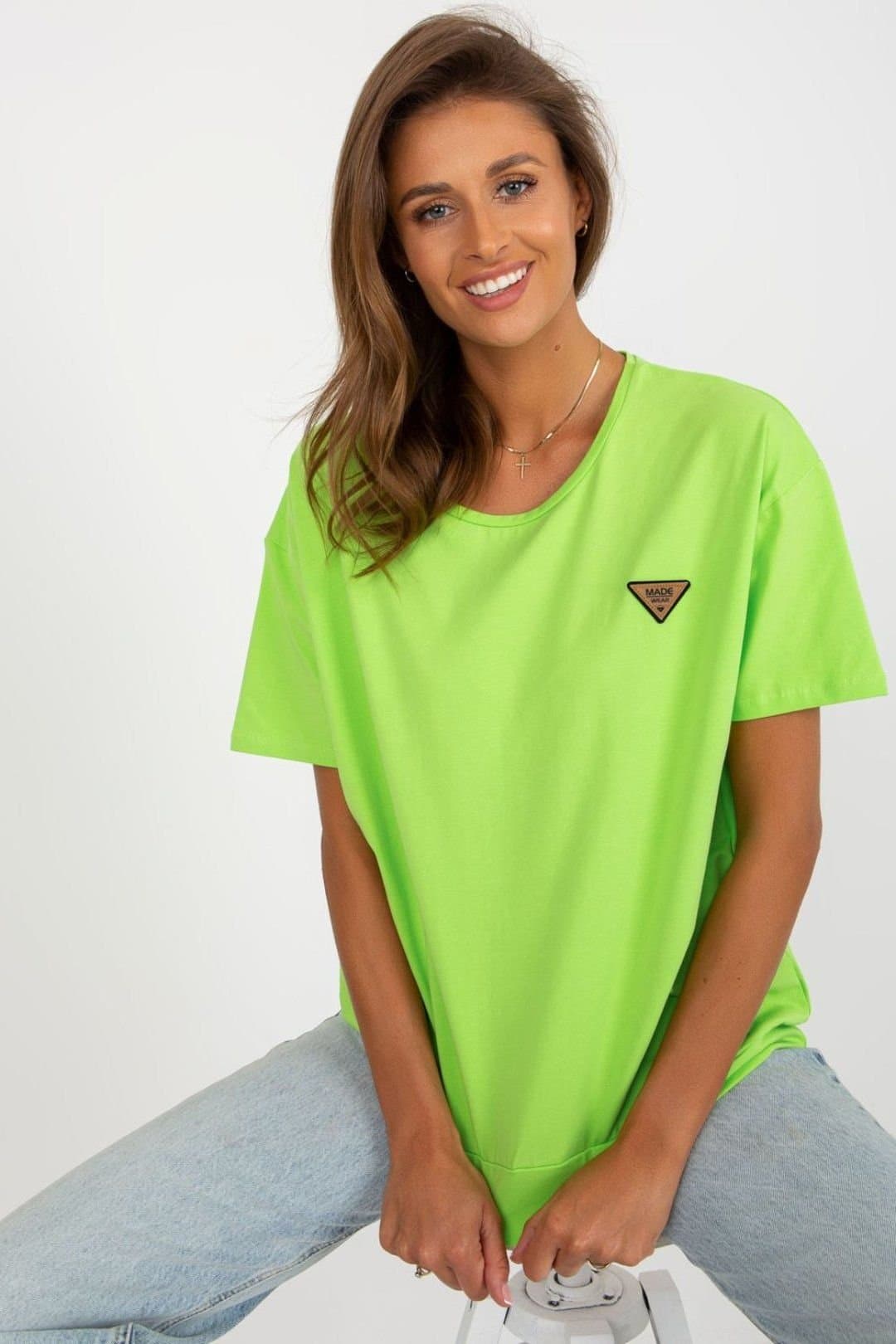 Love Lace Love Lace Green Short Sleeve Round Neck Blouse with Patch