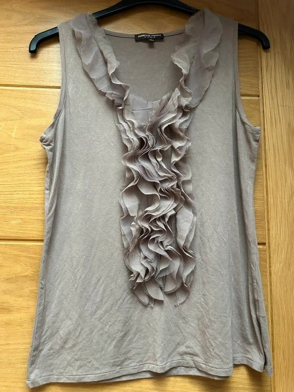 Adrienne Vittadini Grey Tulle Ruffle T-Shirt Top