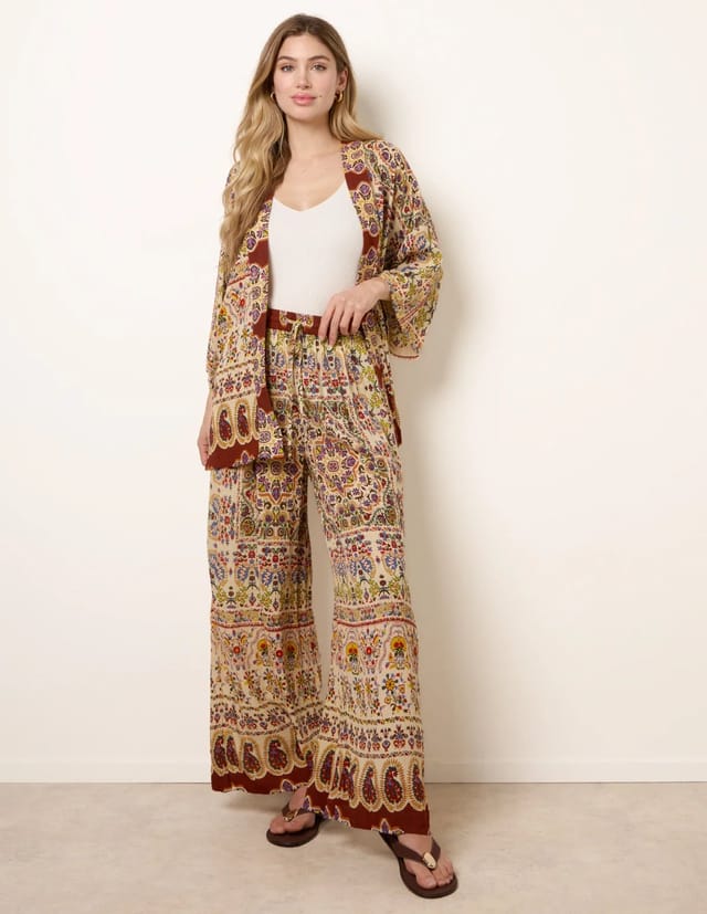 Blue Vanilla Paisley Print Kimono With Embellishment - 2
