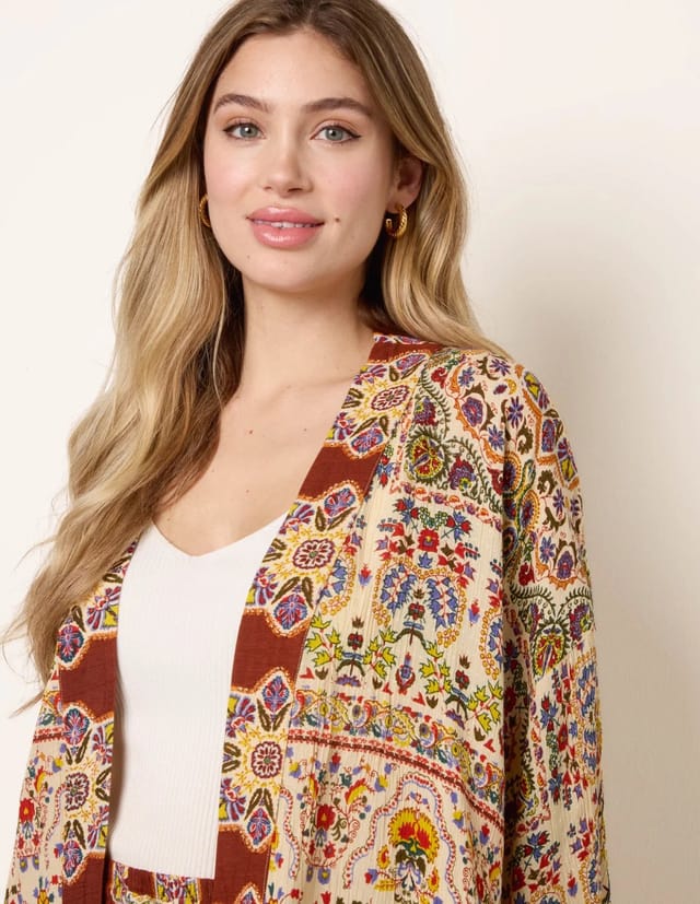 Blue Vanilla Paisley Print Kimono With Embellishment - 3