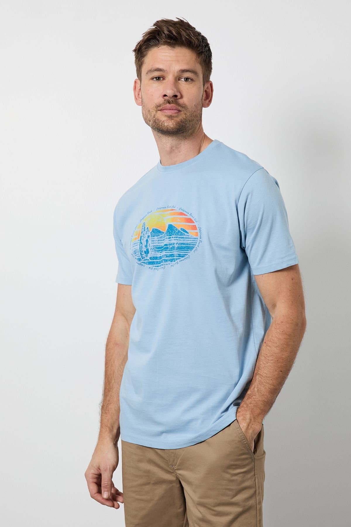 Maine Maine Men's Light Blue California Beach Printed T-Shirt