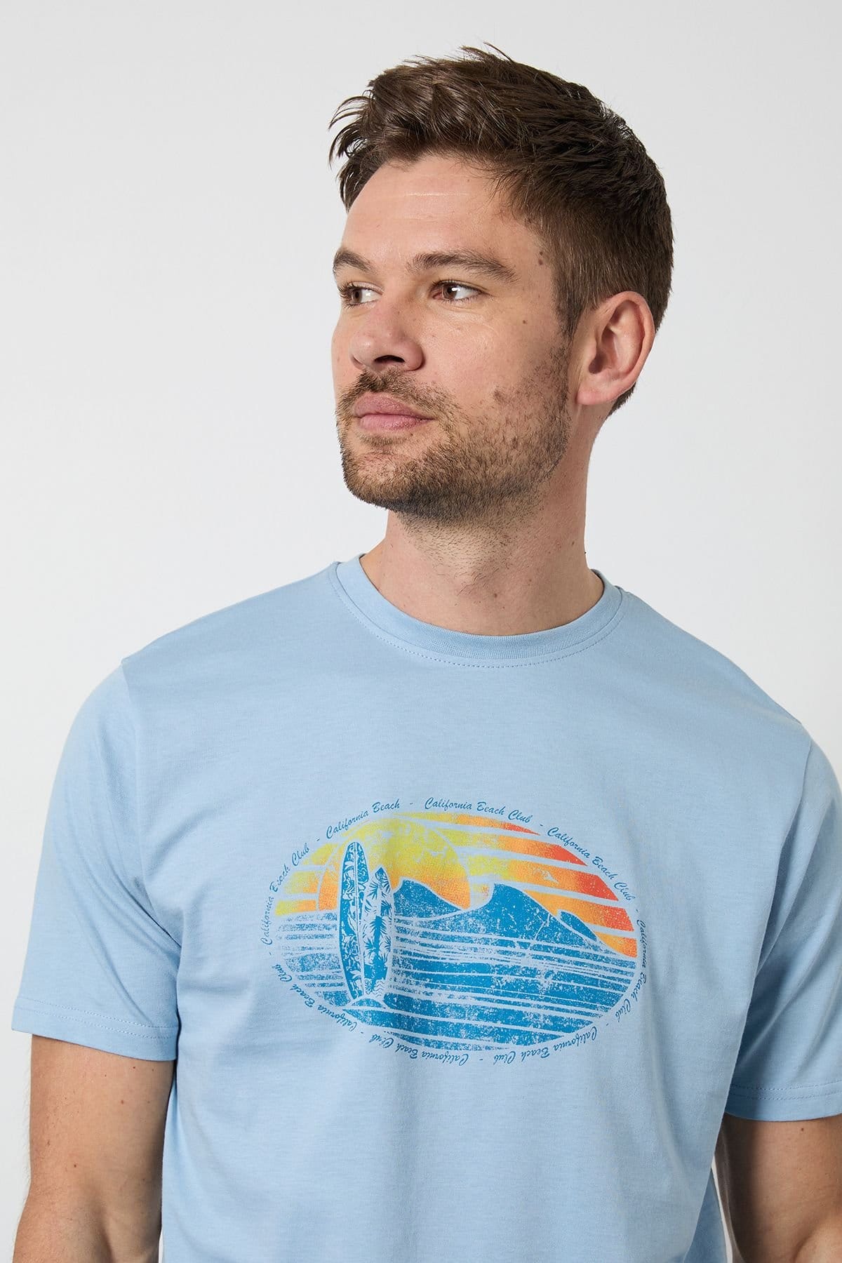 Maine Maine Men's Light Blue California Beach Printed T-Shirt - 4