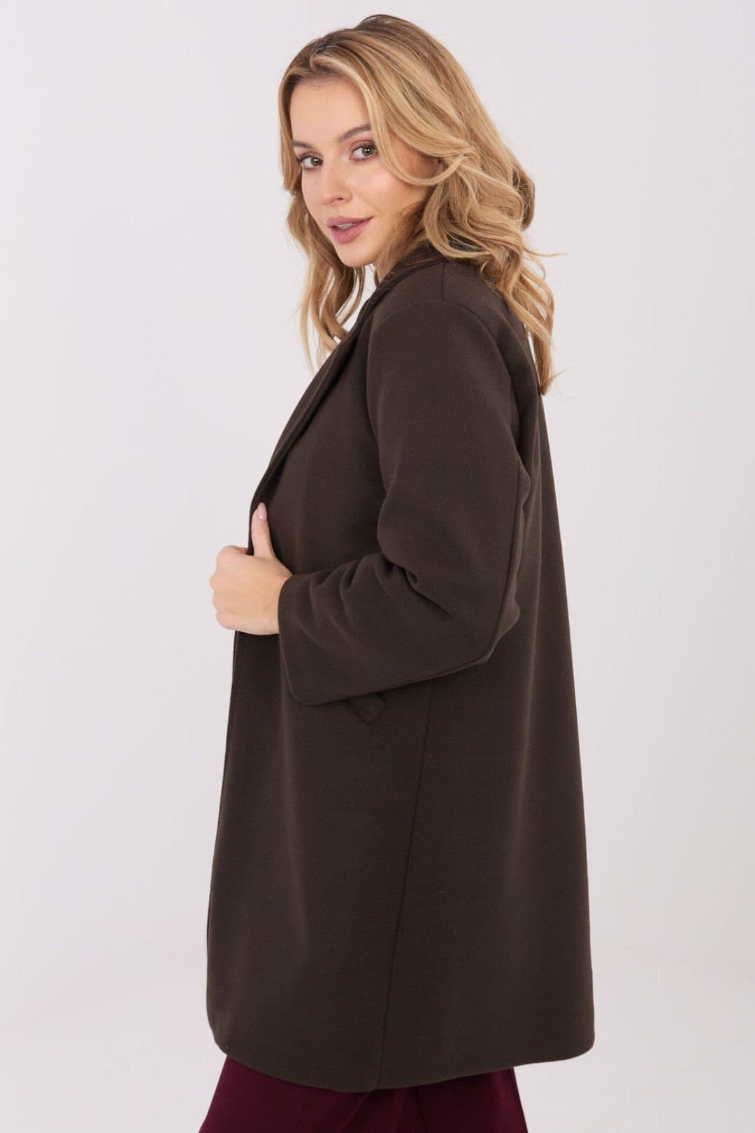 Love Lace Love Lace Women's Classic Lapel Transitional Coat with Pockets in Brown