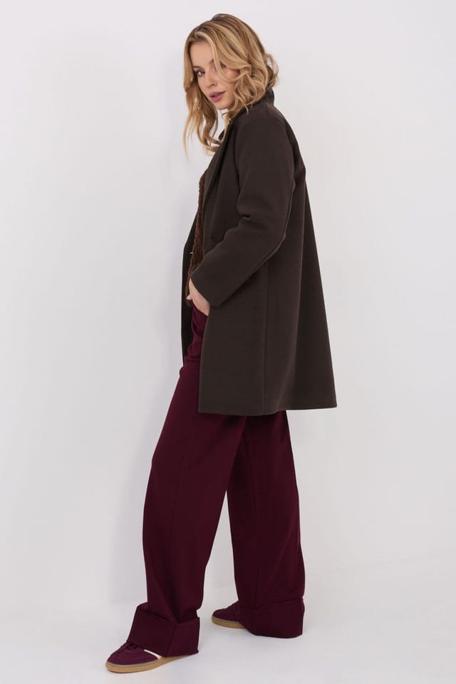 Love Lace Love Lace Women's Classic Lapel Transitional Coat with Pockets in Brown - 2