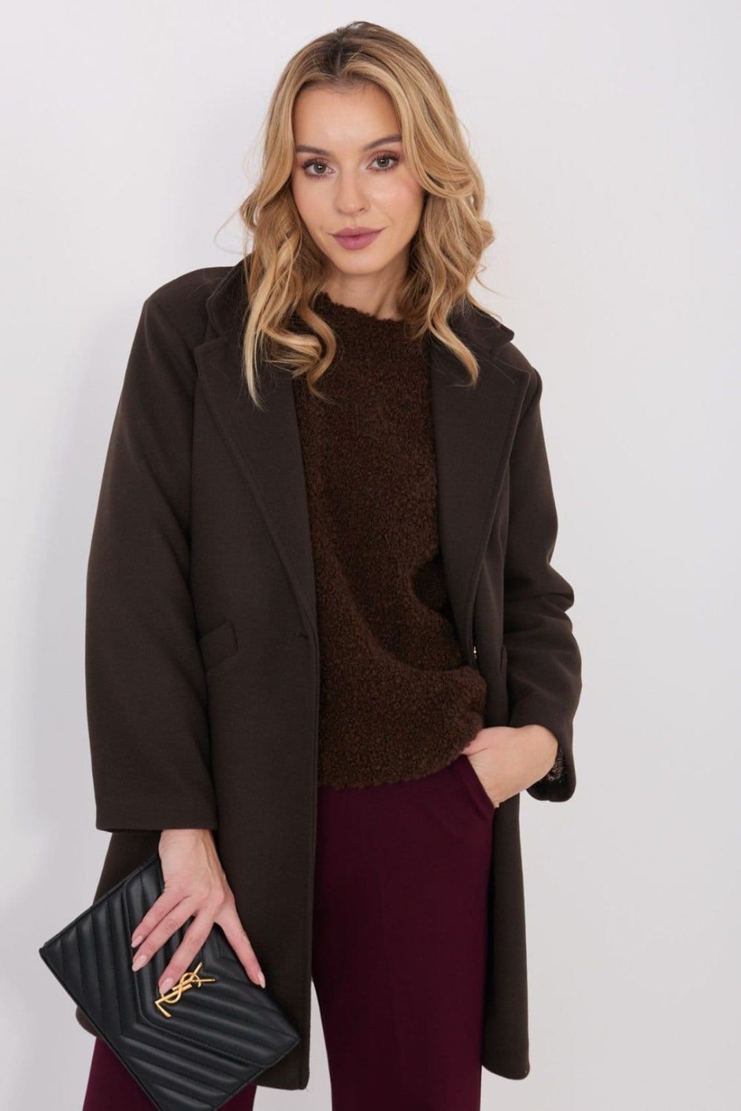 Love Lace Love Lace Women's Classic Lapel Transitional Coat with Pockets in Brown - 4