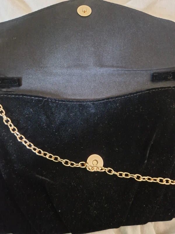 New Look Black Velvet Clutch Bag Gold Chain Strap New Look Evening Bag