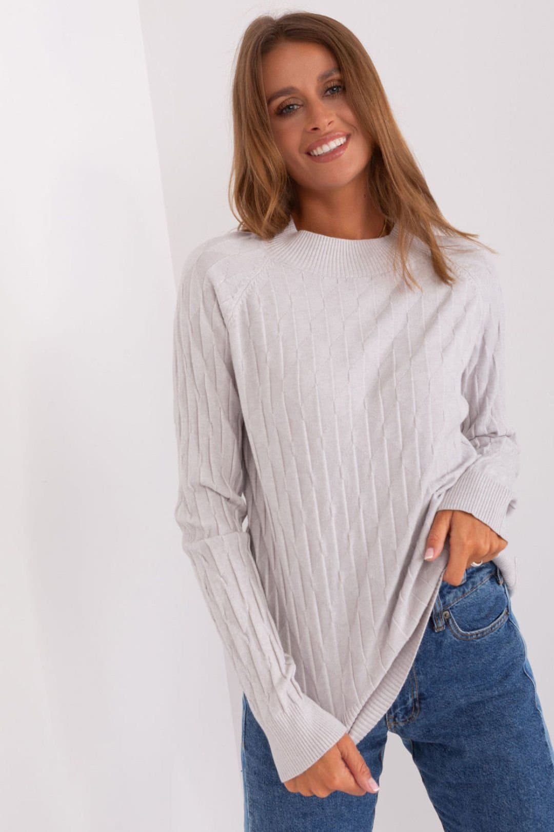 Love Lace Love Lace Grey Variegated Long Sleeve Crew Neck Sweater