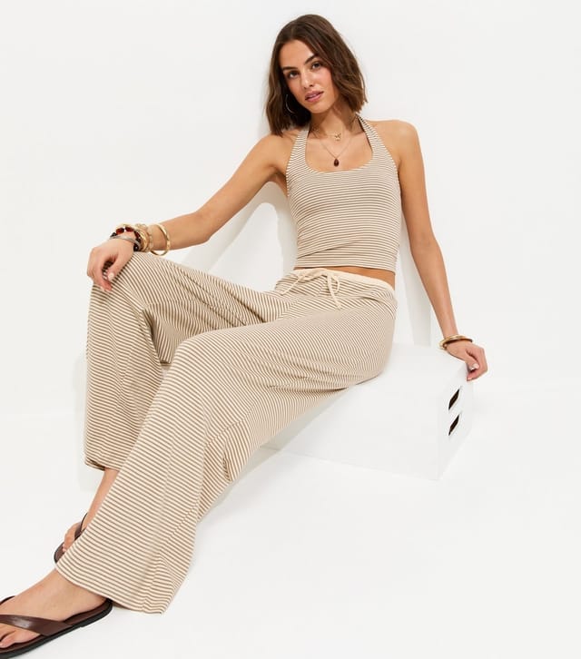 New Look Women's Cream Cotton Rich Striped Halter Top New Look - 2