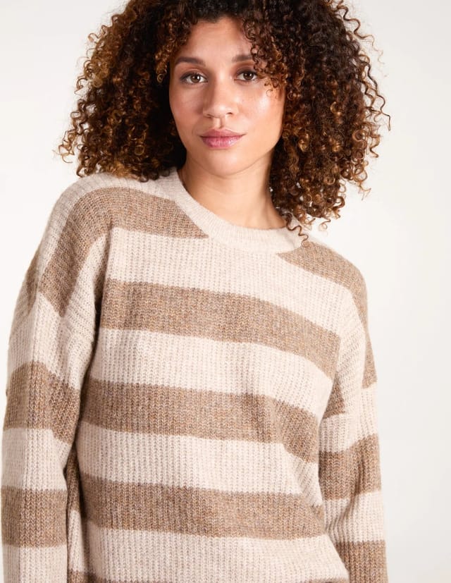 Blue Vanilla Stripe Rib Knit Jumper - 3