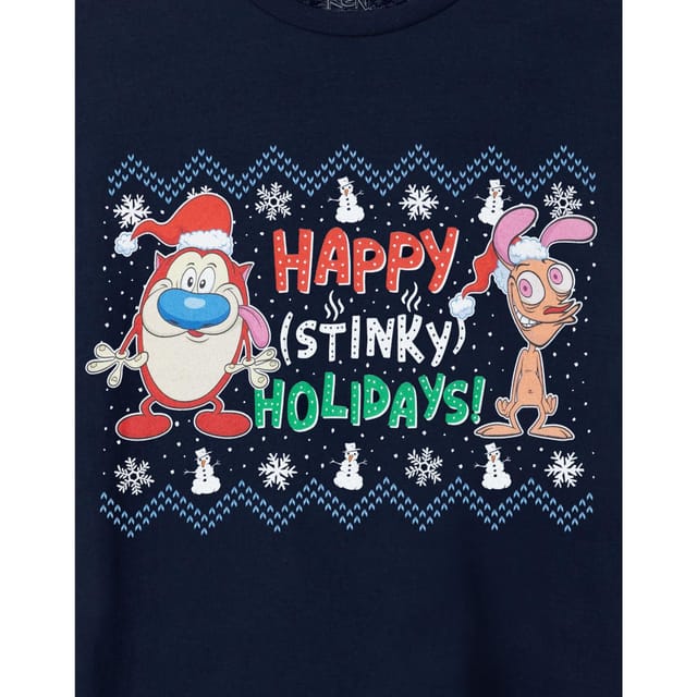 Ren & Stimpy Ren & Stimpy Men's Short Sleeved T-Shirt | Navy | Official Merch in Blue - 2