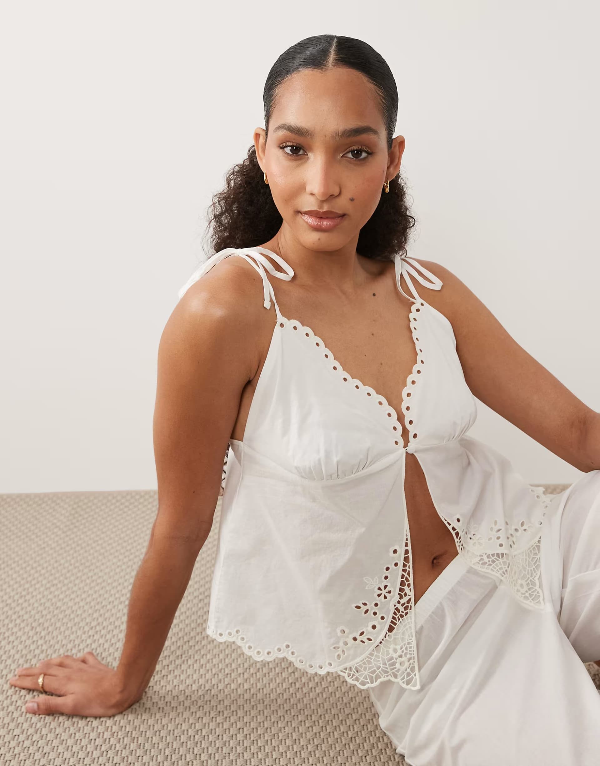 ASOS Abercrombie & Fitch bridal pyjama cami co-ord in white
