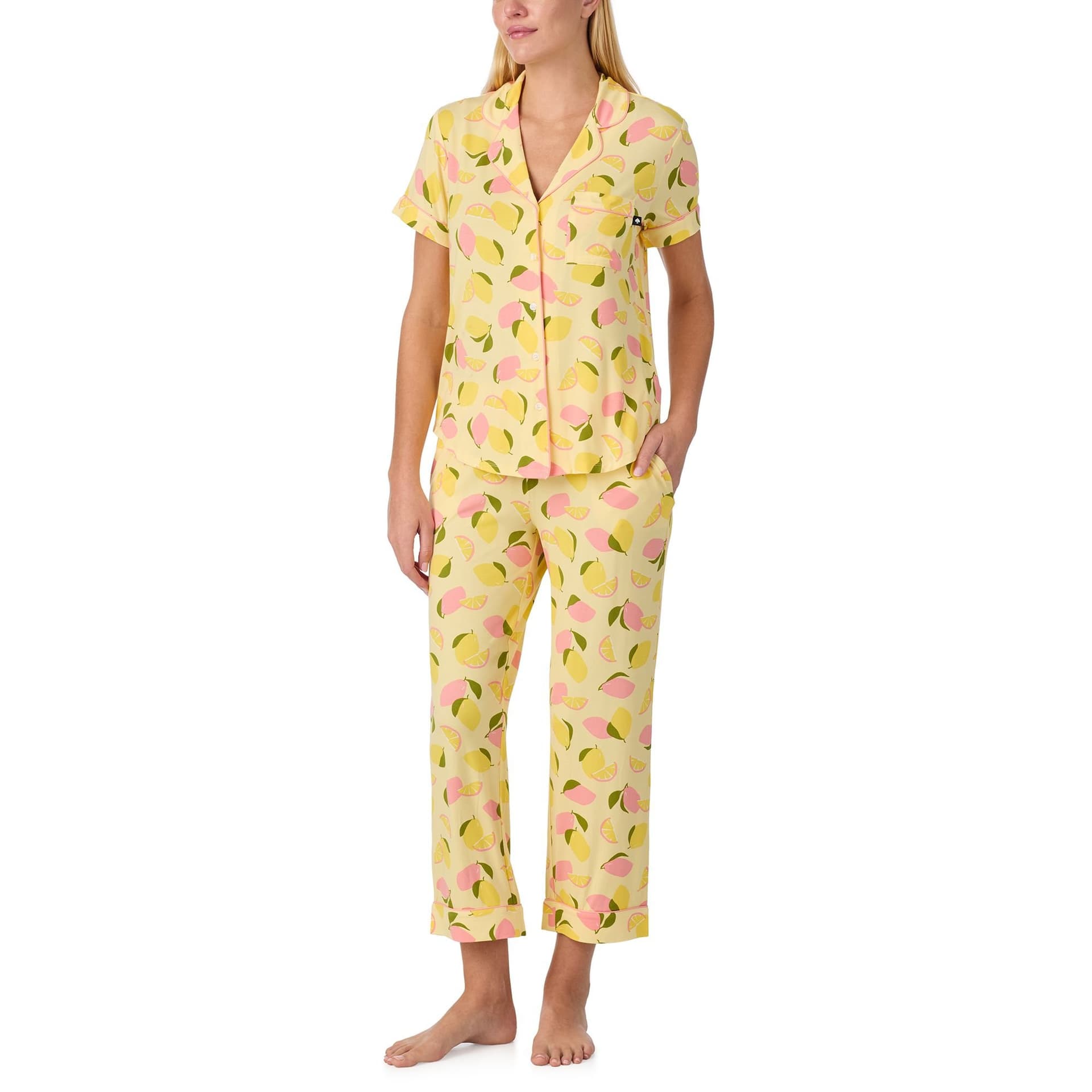 kate spade new york Kate Spade New York Women's KS new york short sleeve cropped pj set in lemon party in Bright Yellow