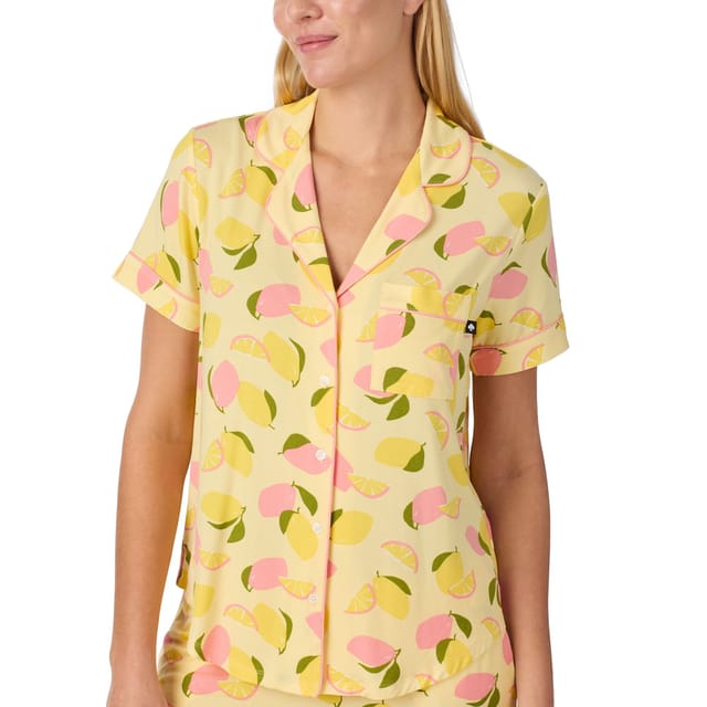 kate spade new york Kate Spade New York Women's KS new york short sleeve cropped pj set in lemon party in Bright Yellow - 3
