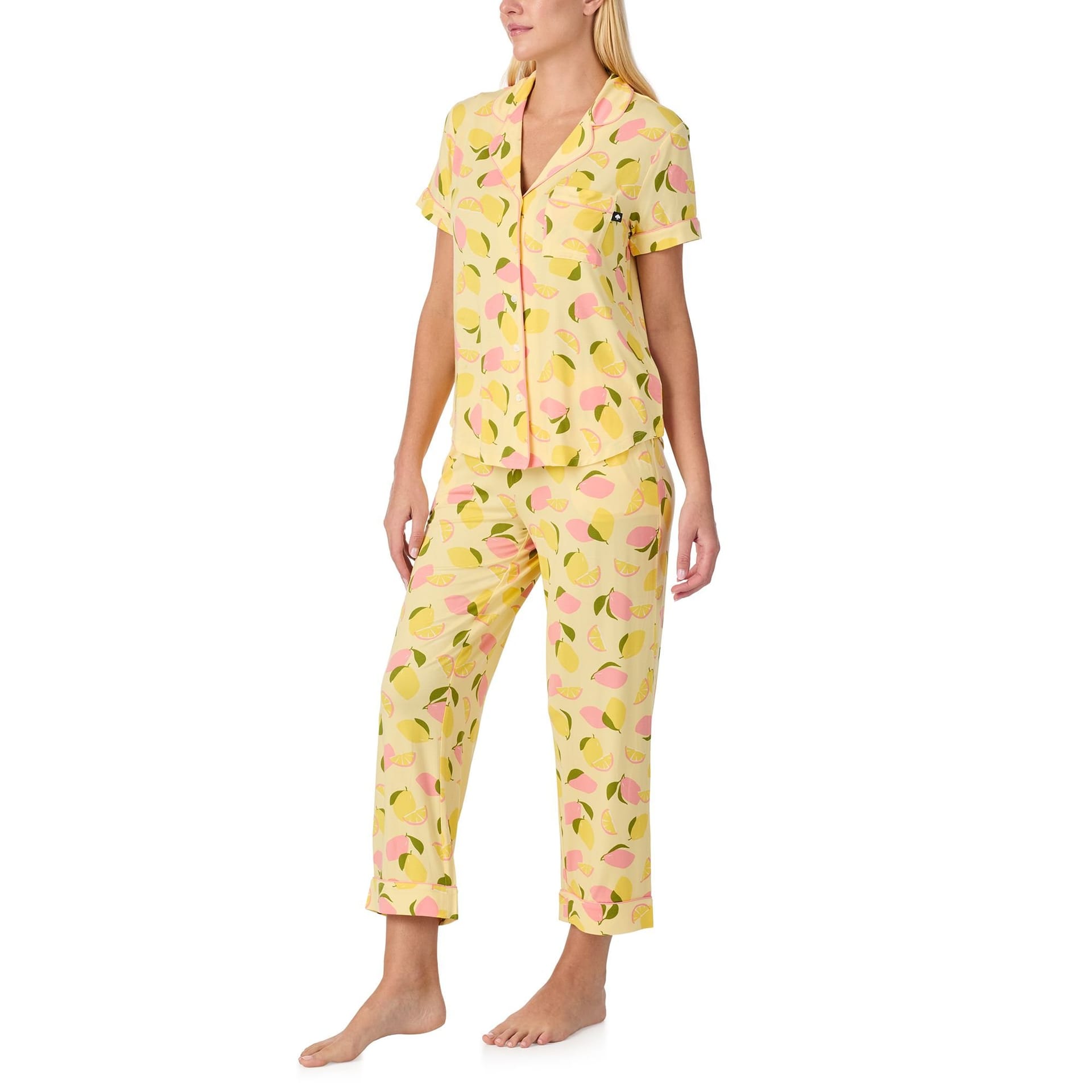 kate spade new york Kate Spade New York Women's KS new york short sleeve cropped pj set in lemon party in Bright Yellow - 4