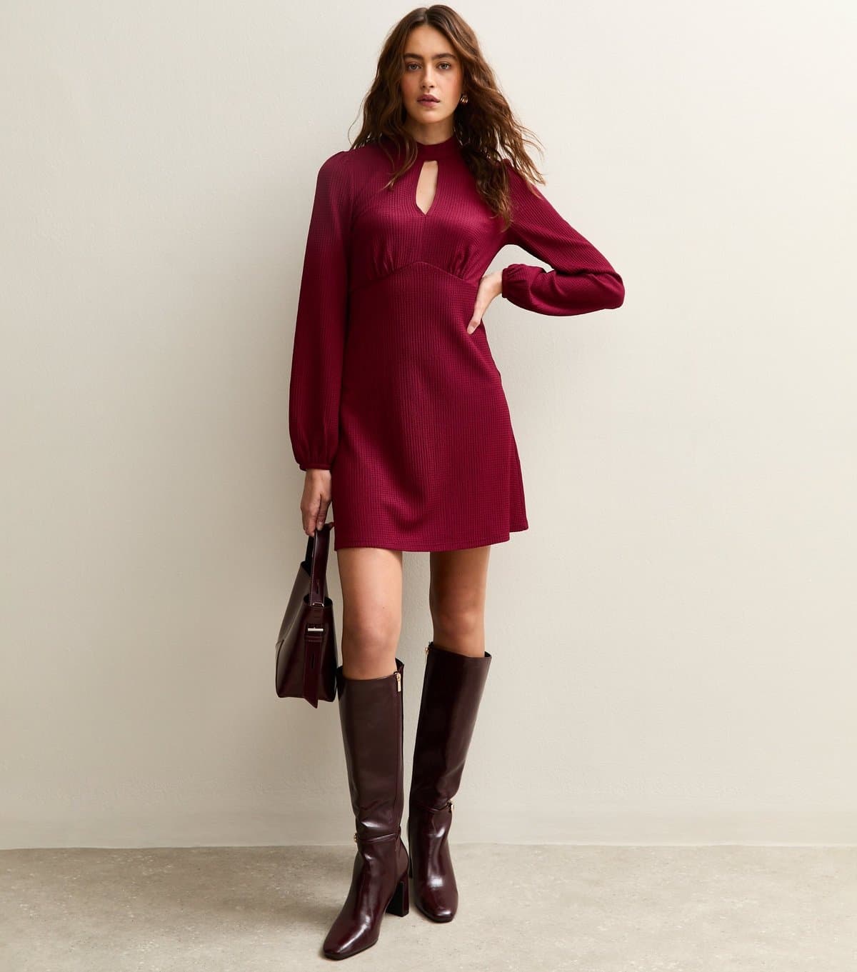 New Look Women's Dark Burgundy Keyhole Mini Dress New Look