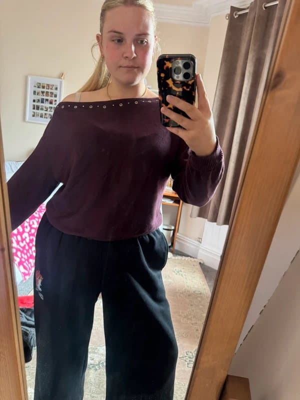 Bershka Burgundy off the shoulder stud top