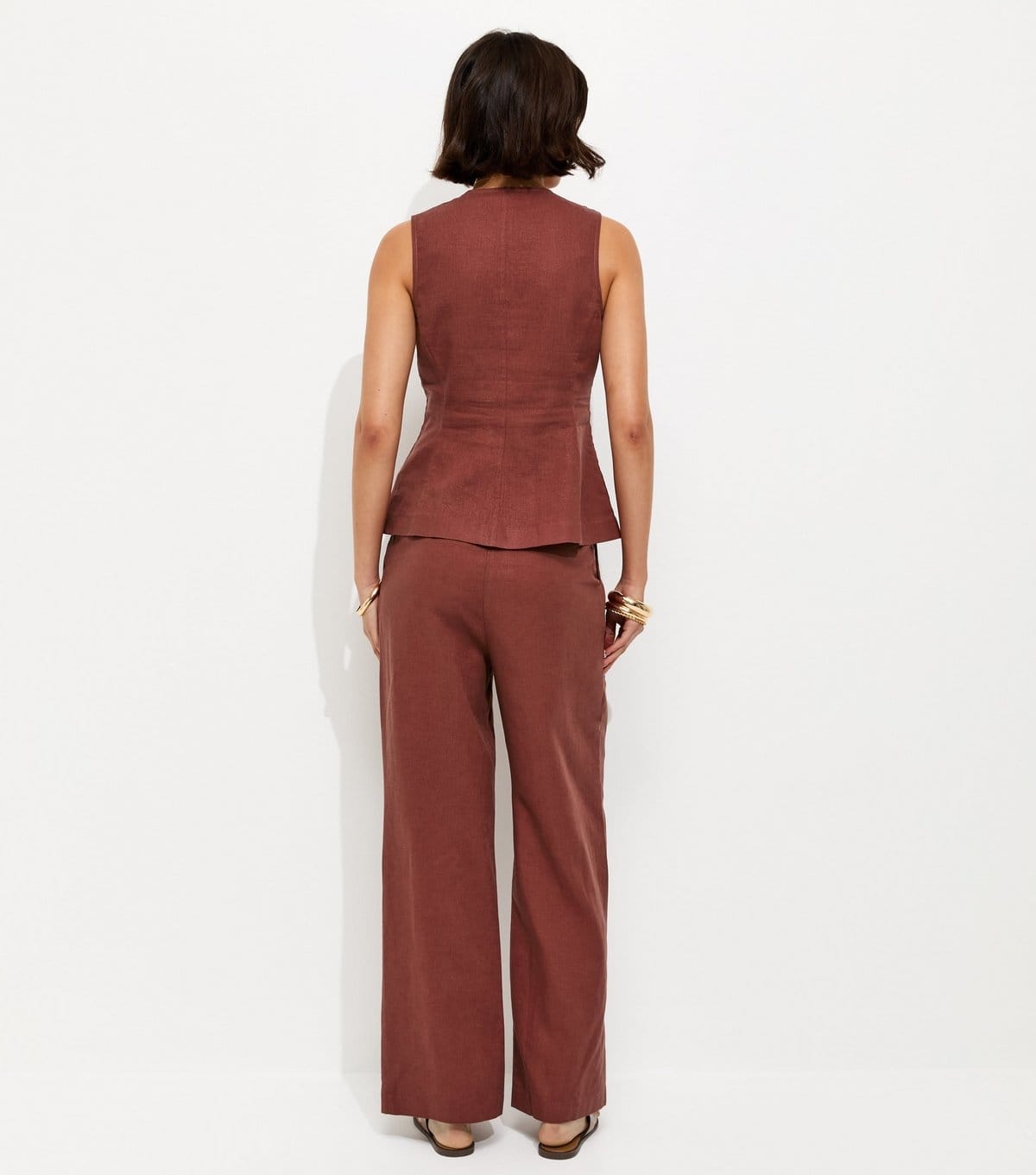 New Look Women's Dark Red Linen Rich Button Through Peplum Waistcoat New Look - 4