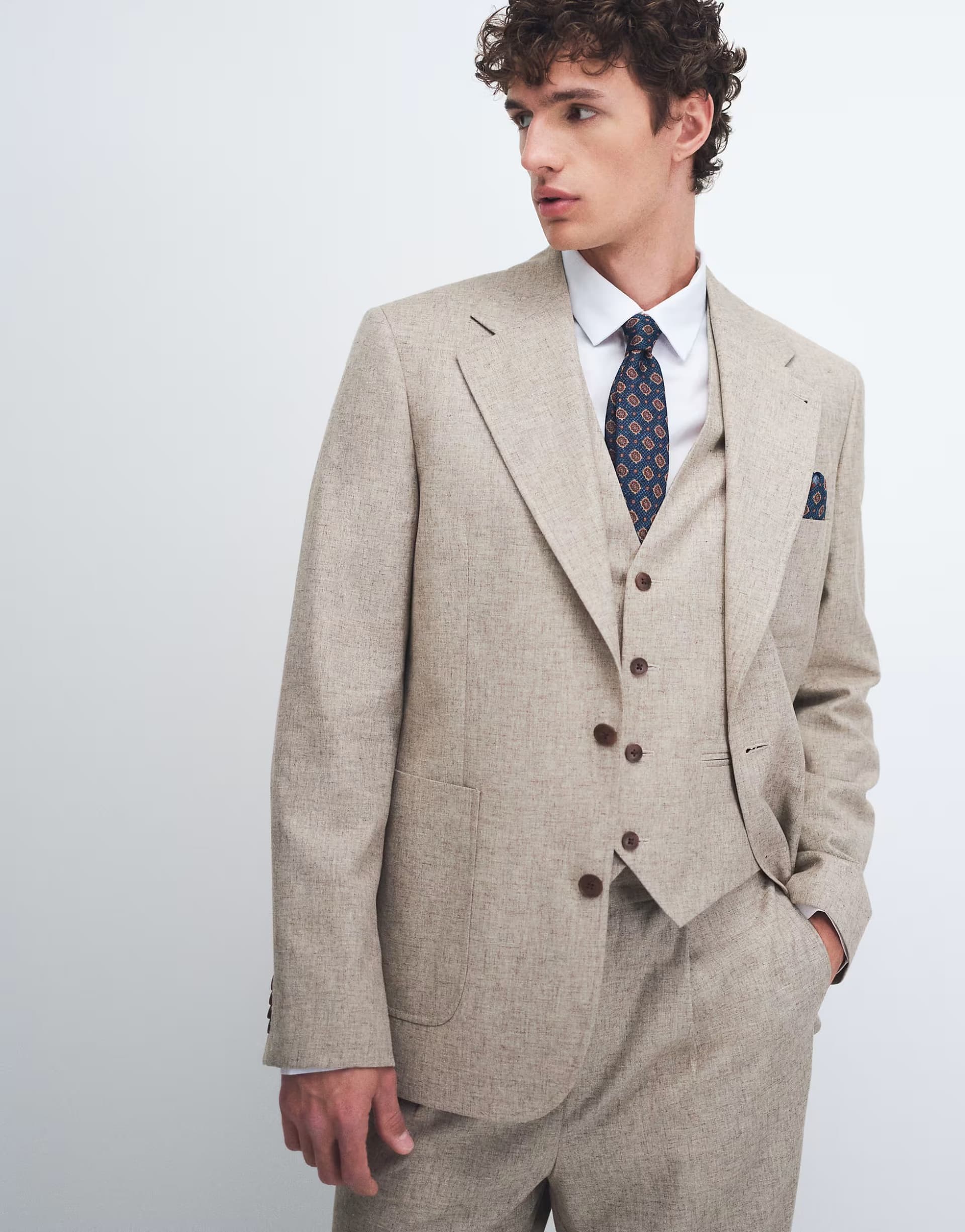 ASOS ASOS DESIGN slim suit jacket in stone linen blend