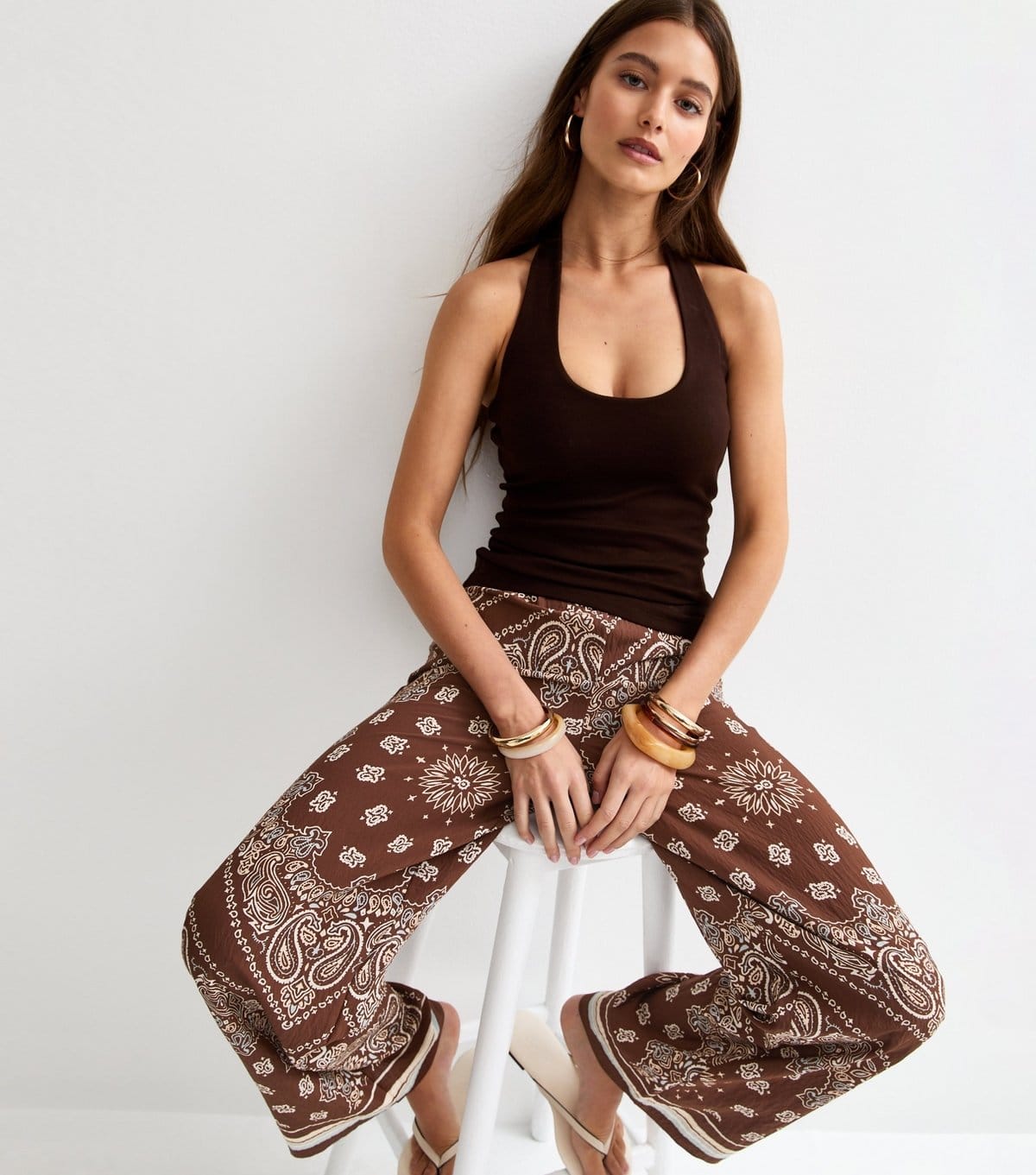 New Look Women's Brown Paisley Wide Leg Trousers New Look - 4