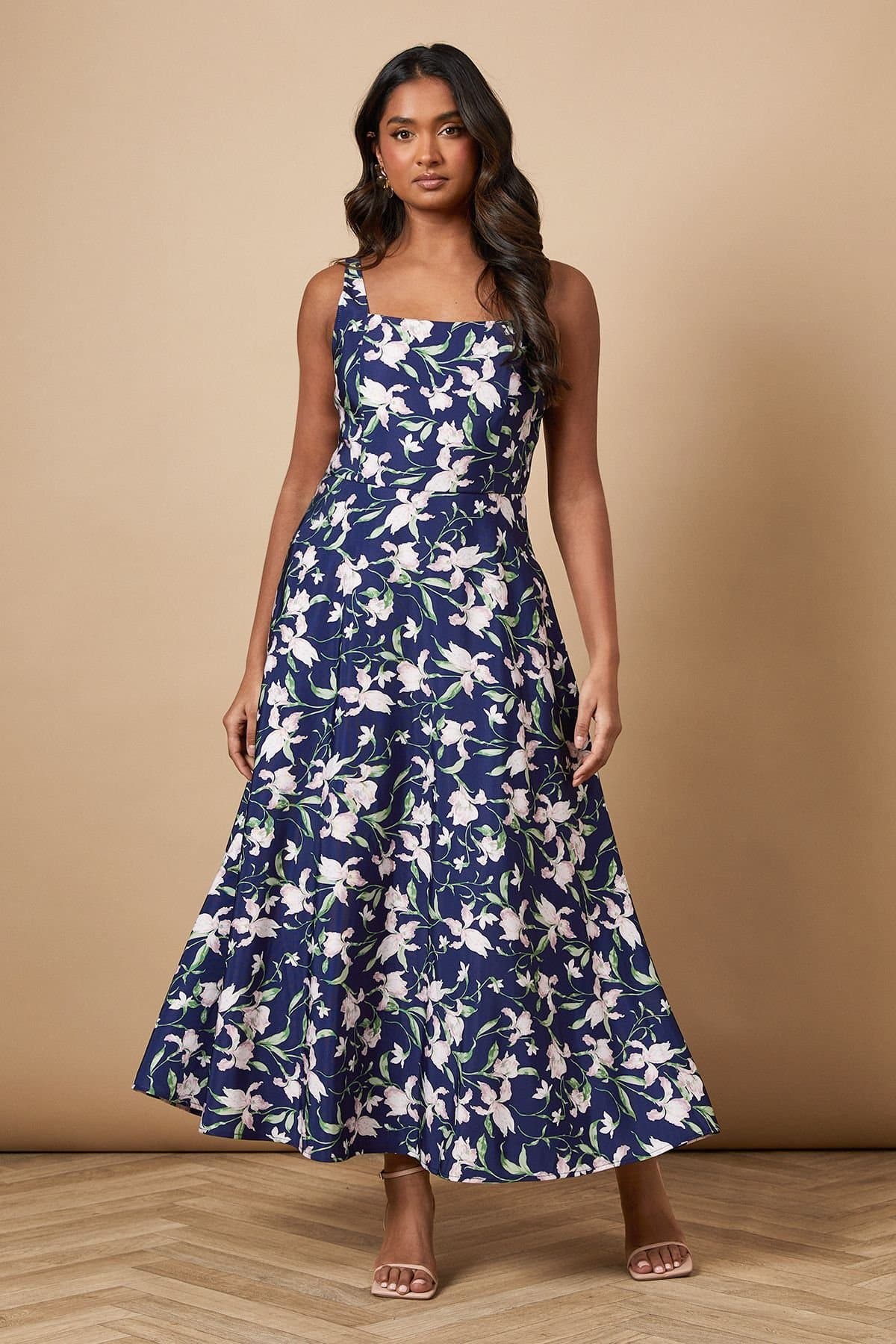 Oasis Oasis Women's Floral Square Neck Maxi Dress in Navy