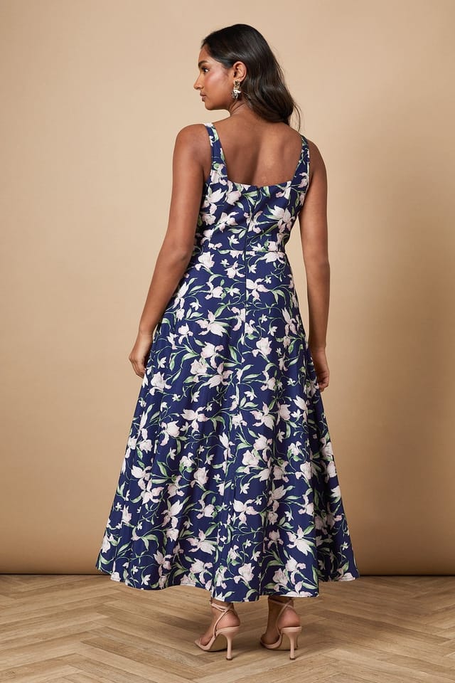 Oasis Oasis Women's Floral Square Neck Maxi Dress in Navy - 3