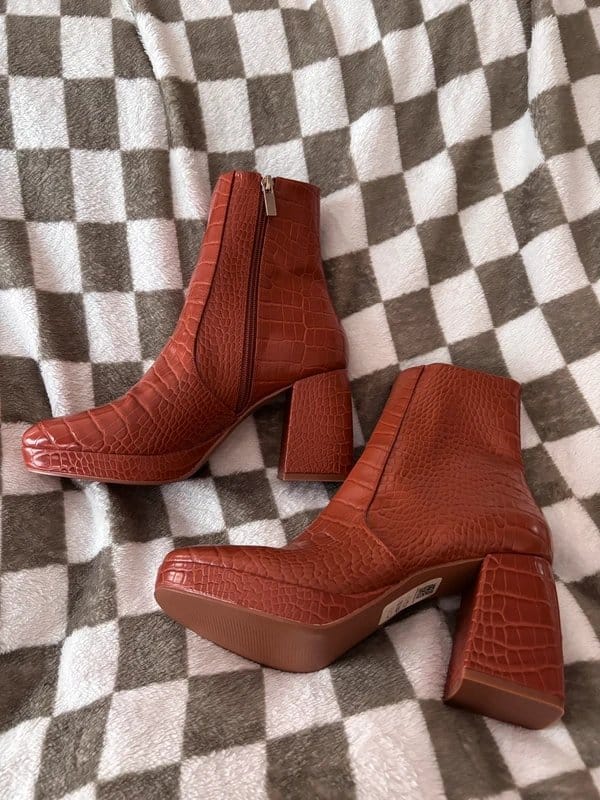 ASOS ASOS Era Tan Croc Effect Platform Heeled Ankle Boots - 1