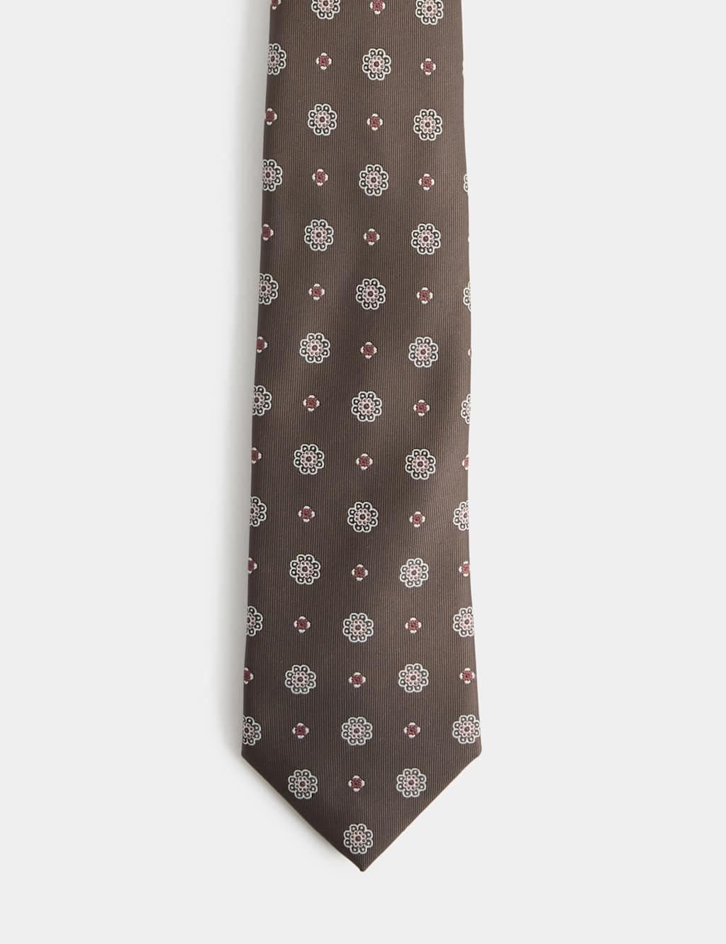 Marks & Spencer M&S Floral Medallion Tie Brown