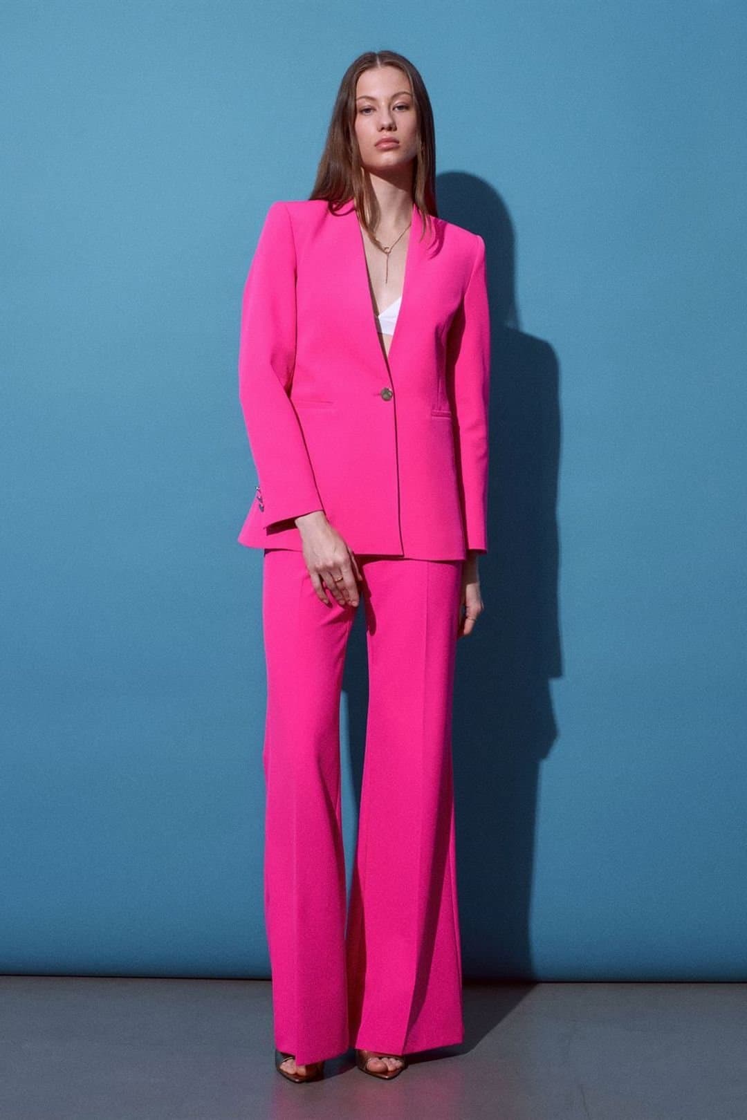 Dilvin Dilvin Women's High-waist Flare Trousers in Bright Pink