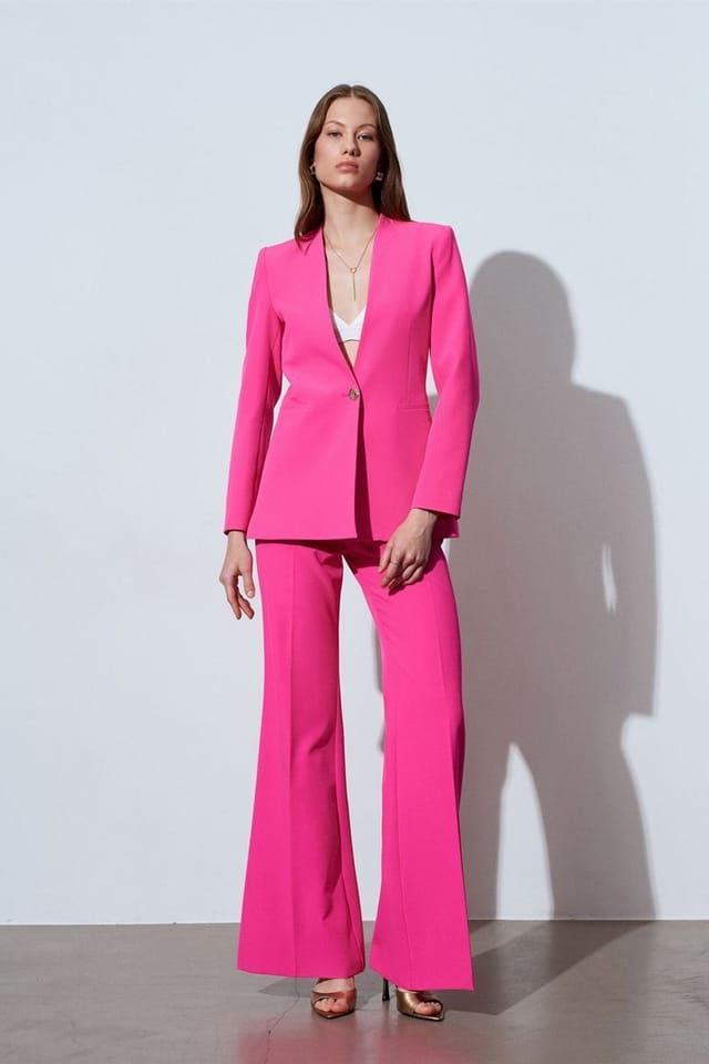 Dilvin Dilvin Women's High-waist Flare Trousers in Bright Pink - 2